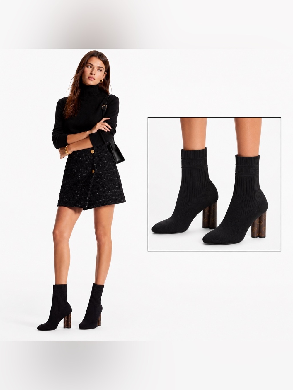 Louis Vuitton Silhouette Monogram Flower Heel Knit Ankle Boots Black 40
